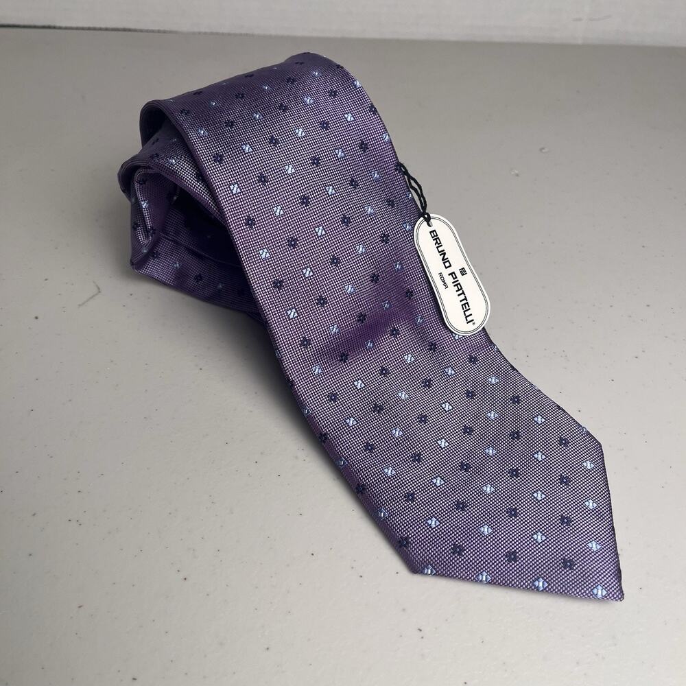 Bruno Piattelli Silk Tie Italy Purple Geometric Print Hand Made Classic 50" NWT - Picture 2 of 13